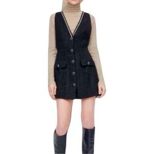 ZARA Bloggers favorite Sz S Boucle Sleeveless Pinafore Button Front Chain Dress